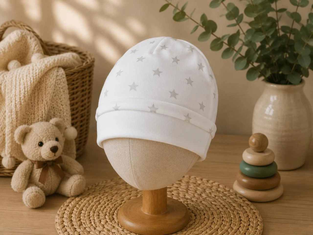 Bonnet bébé 9 mois avec étoile couleur gris blanc neuf